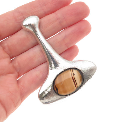 925 Sterling Silver Vintage Real Agate Modernist Oxidized Slide Pendant