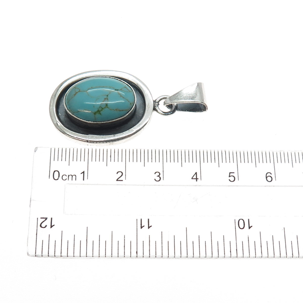 925 Sterling Silver Vintage Mexico Real Tyrone Turquoise Charm Pendant