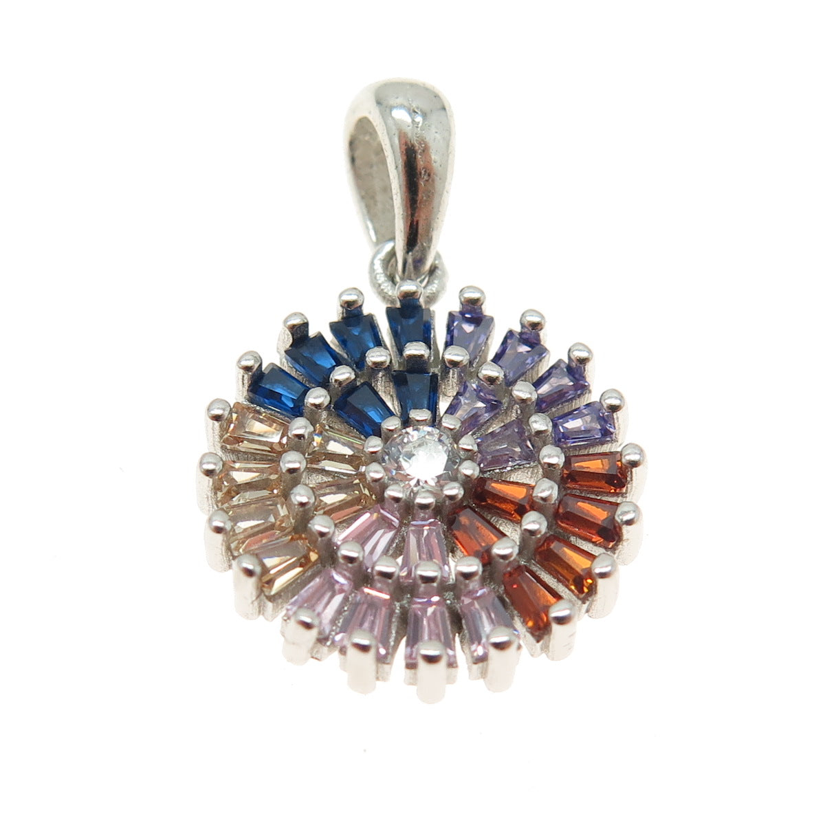 925 Sterling Silver Multi-Color C Z Pendant