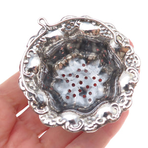 Silver-Tone Antique Art Deco Oxidized Repousse Tea Strainer Basket