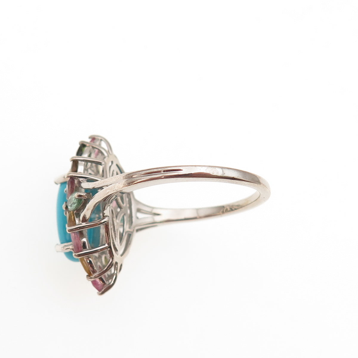 D'Joy 925 Sterling Silver Real Turquoise & Multi-Color Tourmaline Ring Size 8