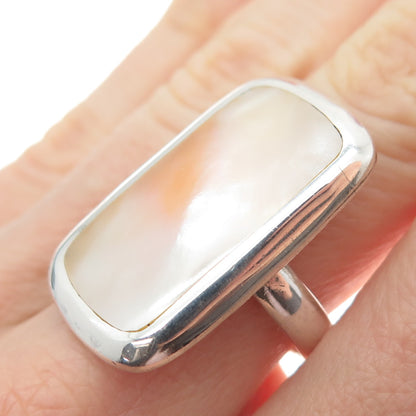 CHAPAL ZENRAY 925 Sterling Silver Vintage Real Mother-of-Pearl Ring Size 7.25