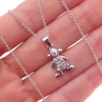 925 Sterling Silver Round-Cut C Z April Birthstone Girl Cable Chain Necklace 18"