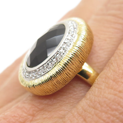 FADI 925 Sterling Silver 2-Tone Real Black Onyx & C Z Ring Size 7