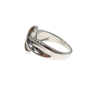 SUN 925 Sterling Silver Real Round-Cut Diamond Bypass Ring Size 7