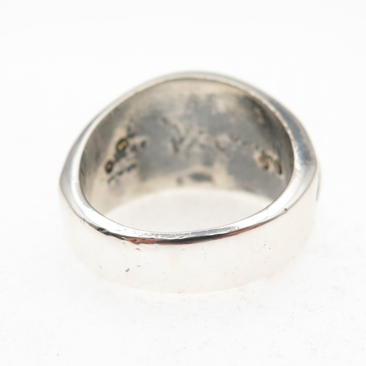 925 Sterling Silver 2-Tone Vintage Mexico Modernist Oxidized Ring Size 7.5