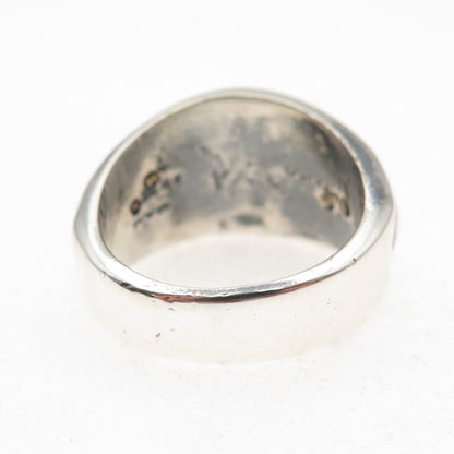 925 Sterling Silver 2-Tone Vintage Mexico Modernist Oxidized Ring Size 7.5