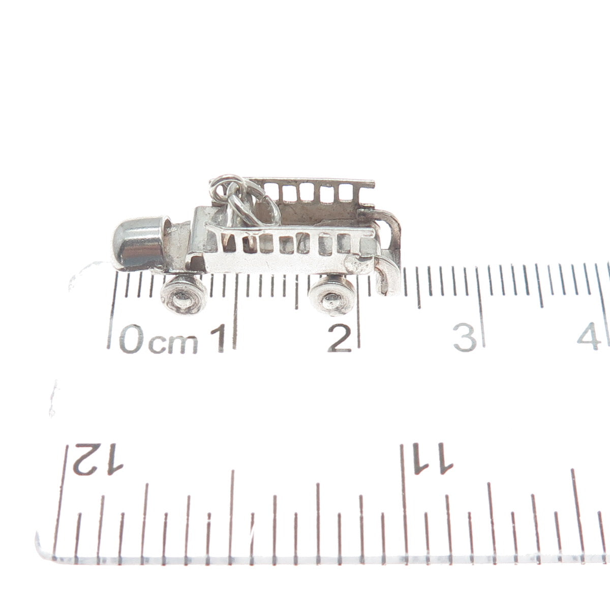 925 Sterling Silver Antique Art Deco School Bus Minimalist 3D Charm Pendant