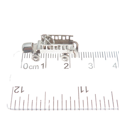925 Sterling Silver Antique Art Deco School Bus Minimalist 3D Charm Pendant
