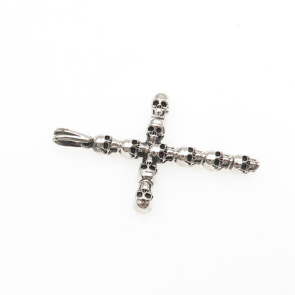 925 Sterling Silver Vintage Skull Cross Oxidized Pendant