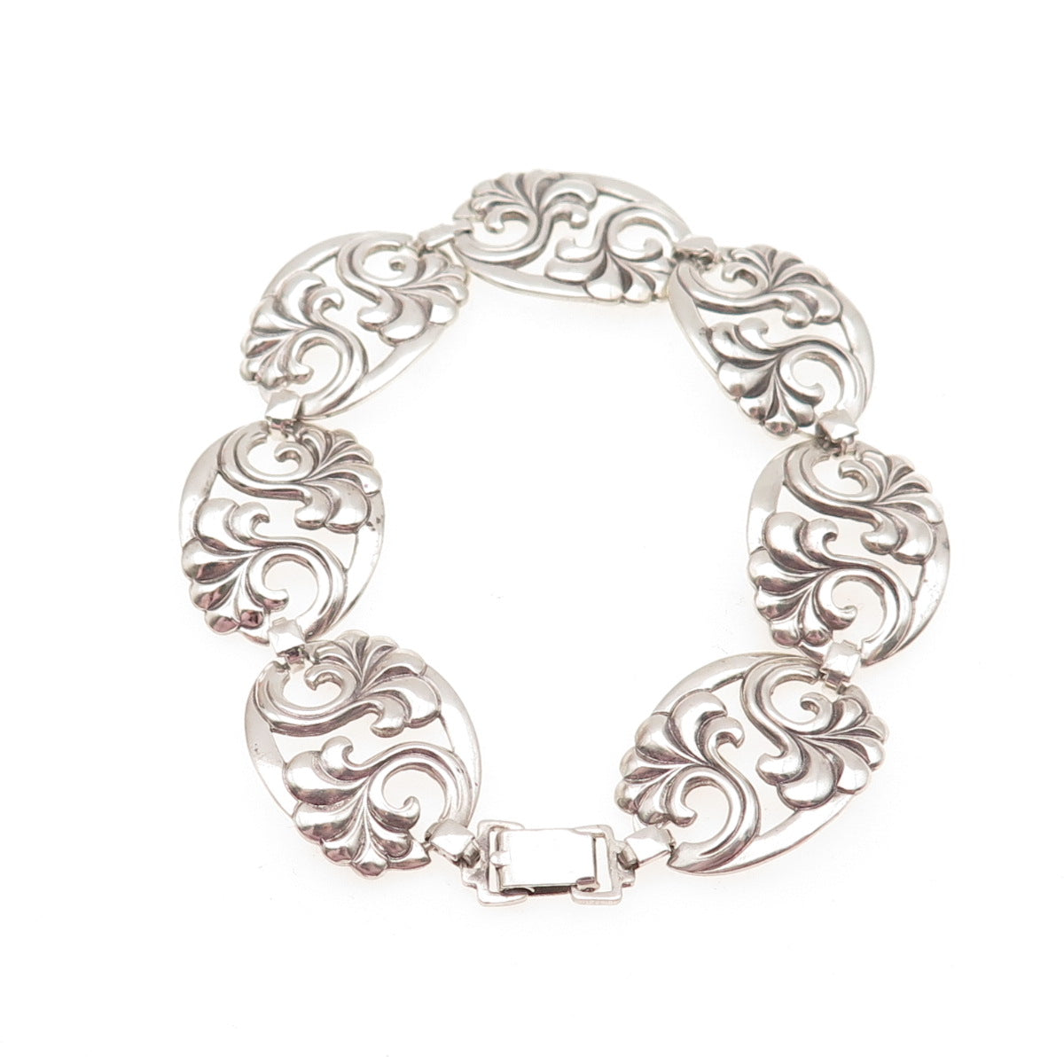 WRE W.E. Richards 925 Sterling Silver Antique Art Deco Floral Bracelet 7.75"