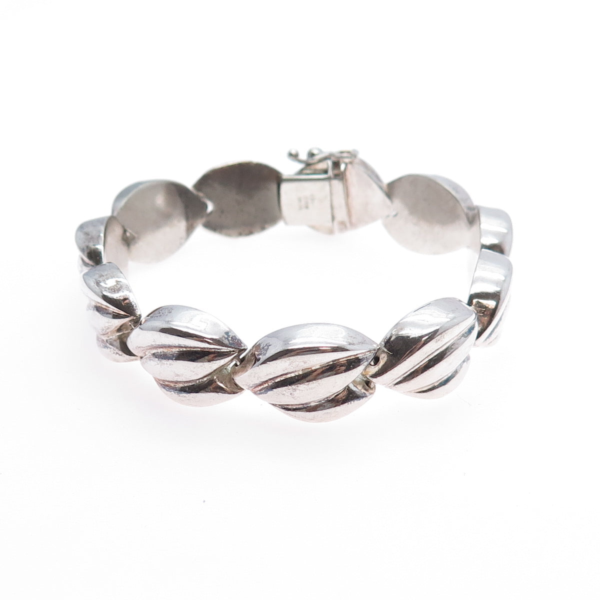 MILOR 925 Sterling Silver Vintage Italy Modernist Floral Petal Link Bracelet 7"