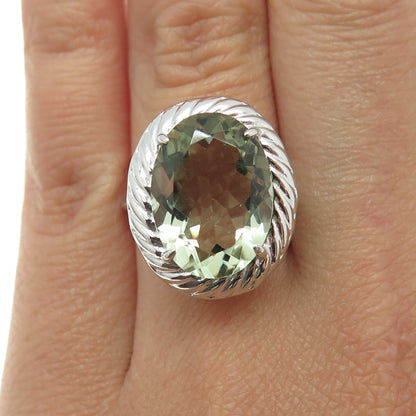 925 Sterling Silver Oval-Cut Green Amethyst Gemstone Twisted Ring Size 6.75