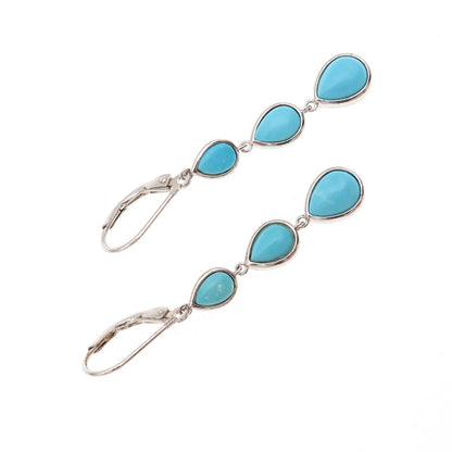 925 Sterling Silver Real Sleeping Beauty Turquoise Drop Dangle Earrings