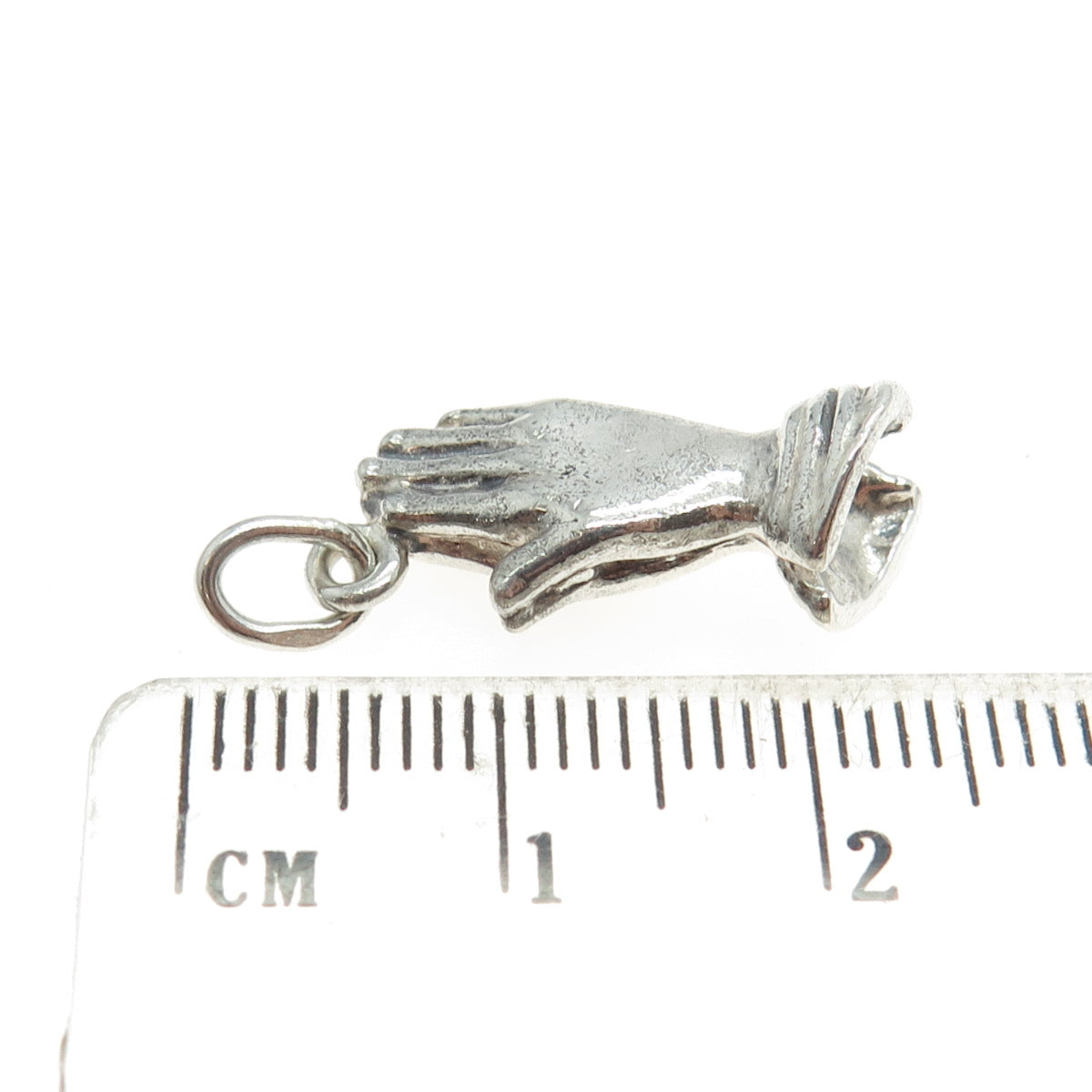 925 Sterling Silver Vintage Hands In Prayer 3D Charm Pendant