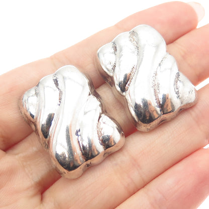 925 Sterling Silver Vintage Mexico Modernist Puffy Oxidized Clip On Earrings