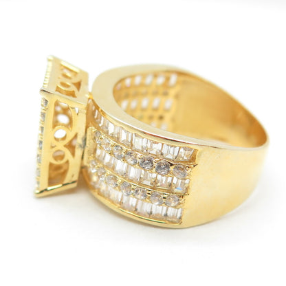 925 Sterling Silver Gold Plated Baguette & Round-Cut C Z Ring Size 7
