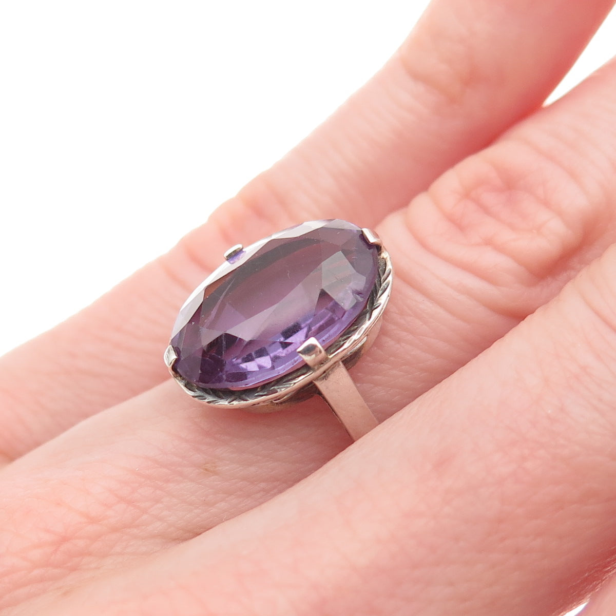 830 Silver Antique Art Deco Lab-Created Peacock Sapphire Ring Size 5.75