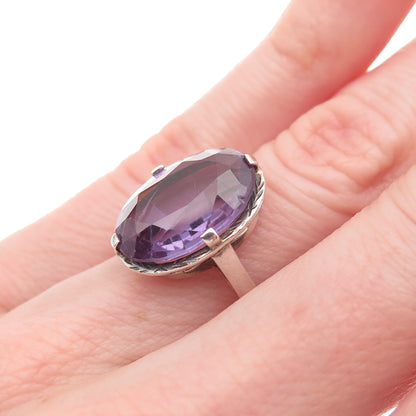 830 Silver Antique Art Deco Lab-Created Peacock Sapphire Ring Size 5.75