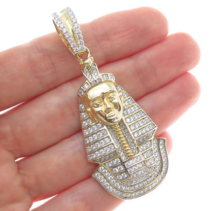925 Sterling Silver Gold Plated Round-Cut Shaped C Z Egyptian Pharaoh Pendant