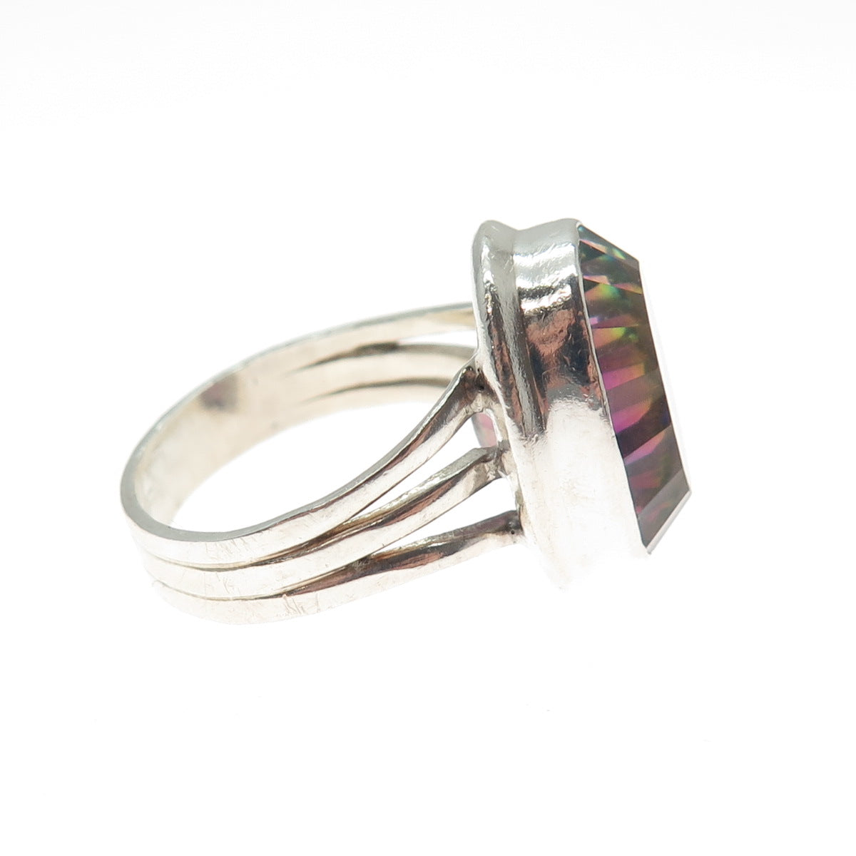 925 Sterling Silver Vintage Real Oval-Cut Mystic Quartz Ring Size 6.25