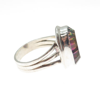 925 Sterling Silver Vintage Real Oval-Cut Mystic Quartz Ring Size 6.25