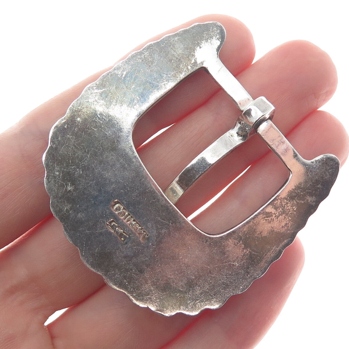 925 Sterling Silver Vintage Mexico Ribbed Oxidized Belt Buckle