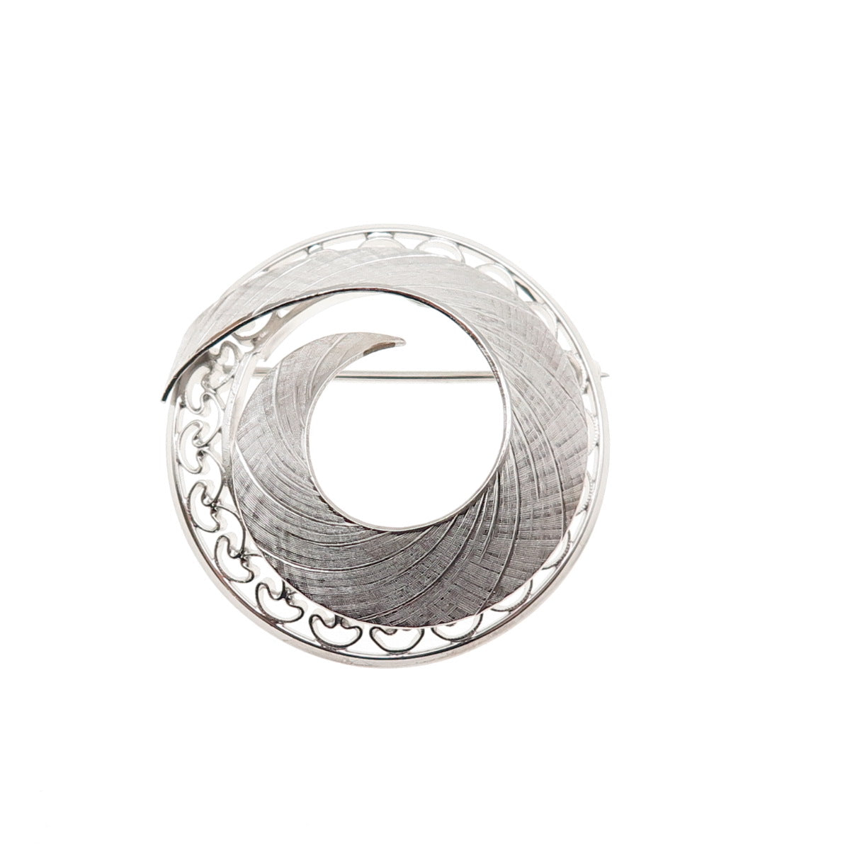 Wells 925 Sterling Silver Antique Art Deco Textured Spiral Ornate Pin Brooch