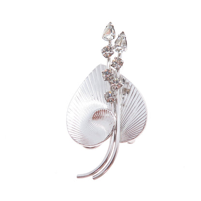 CARL ART 925 Sterling Silver Vintage Rhinestone Floral Leaf Pin Brooch