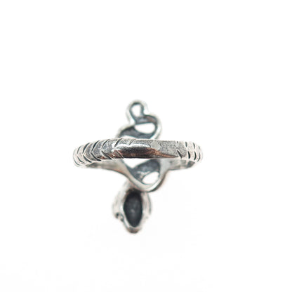 925 Sterling Silver Vintage Cobra Snake Oxidized Ring Size 8.25