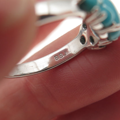 925 Sterling Silver Real Sleeping Beauty Turquoise Cluster Ring Size 8