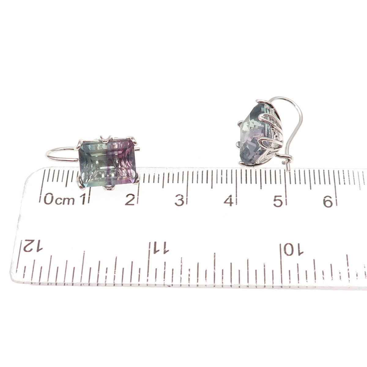 925 Sterling Silver Vintage Real Emerald-Cut Watermelon Tourmaline Earrings