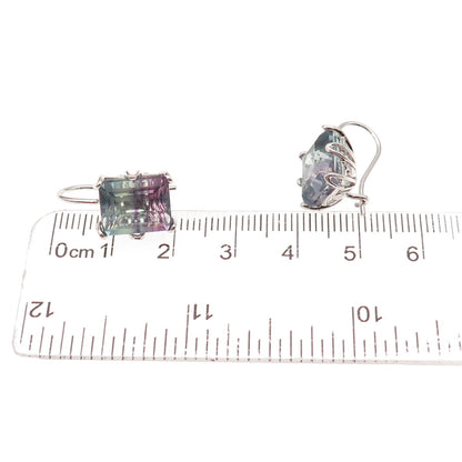 925 Sterling Silver Vintage Real Emerald-Cut Watermelon Tourmaline Earrings