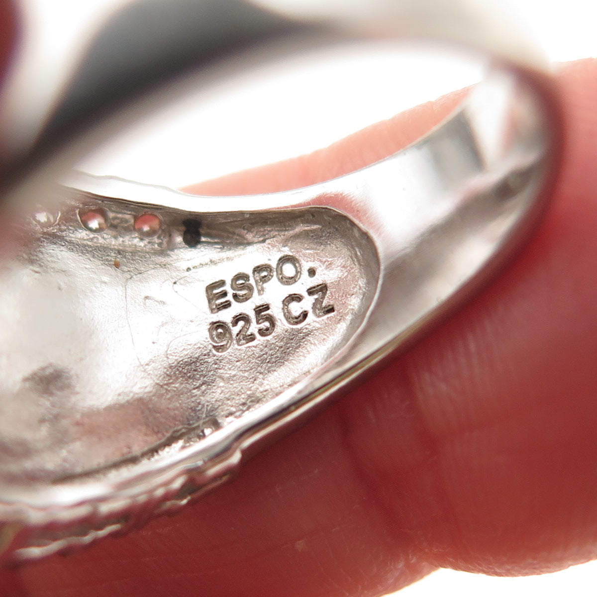 ESPO Joseph Esposito 925 Sterling Silver 2-Tone C Z Hammered Ring Size 7.25