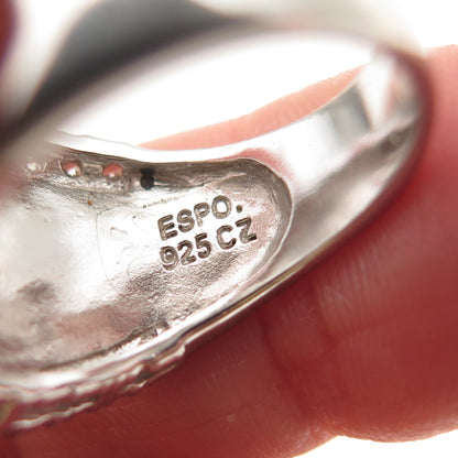 ESPO Joseph Esposito 925 Sterling Silver 2-Tone C Z Hammered Ring Size 7.25