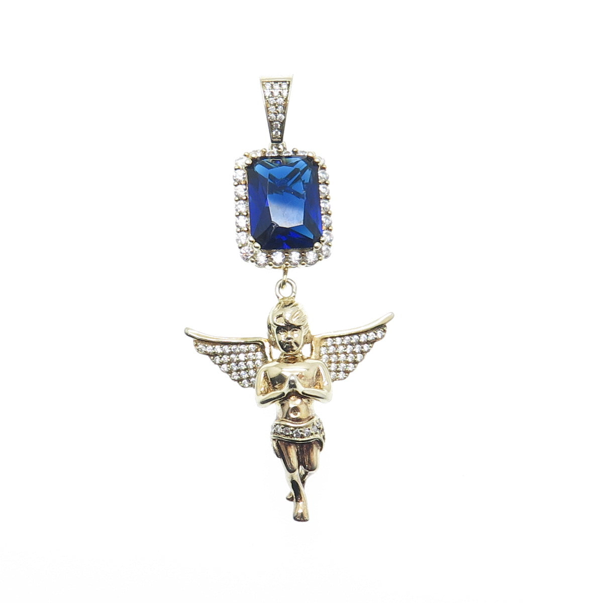 DESIGNS BY YAGI 925 Sterling Silver Gold Plated Blue & White C Z Cherub Pendant