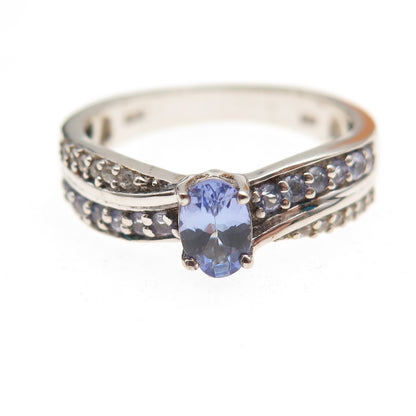 Chuck Clemency 925 Sterling Silver Real Tanzanite & White Topaz Ring Size 8