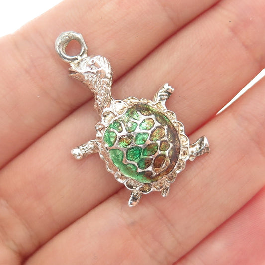 925 Sterling Silver Vintage Enamel Turtle Charm Pendant