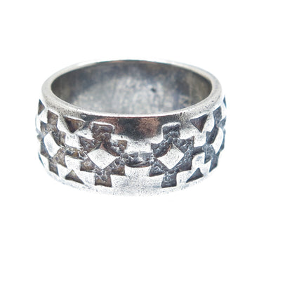925 Sterling Silver Vintage Cross Oxidized Band Ring Size 7.25