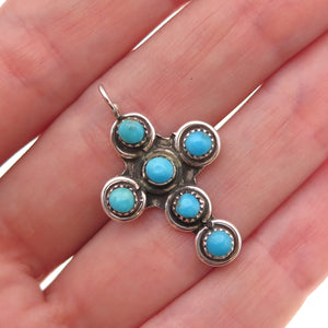 Old Pawn 925 Sterling Silver Vintage Turquoise Snake Eye Cross Charm Pendant