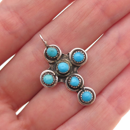 Old Pawn 925 Sterling Silver Vintage Turquoise Snake Eye Cross Charm Pendant