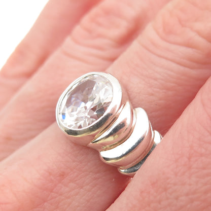 925 Sterling Silver Vintage Oval-Cut C Z Modernist Ring Size 7.25
