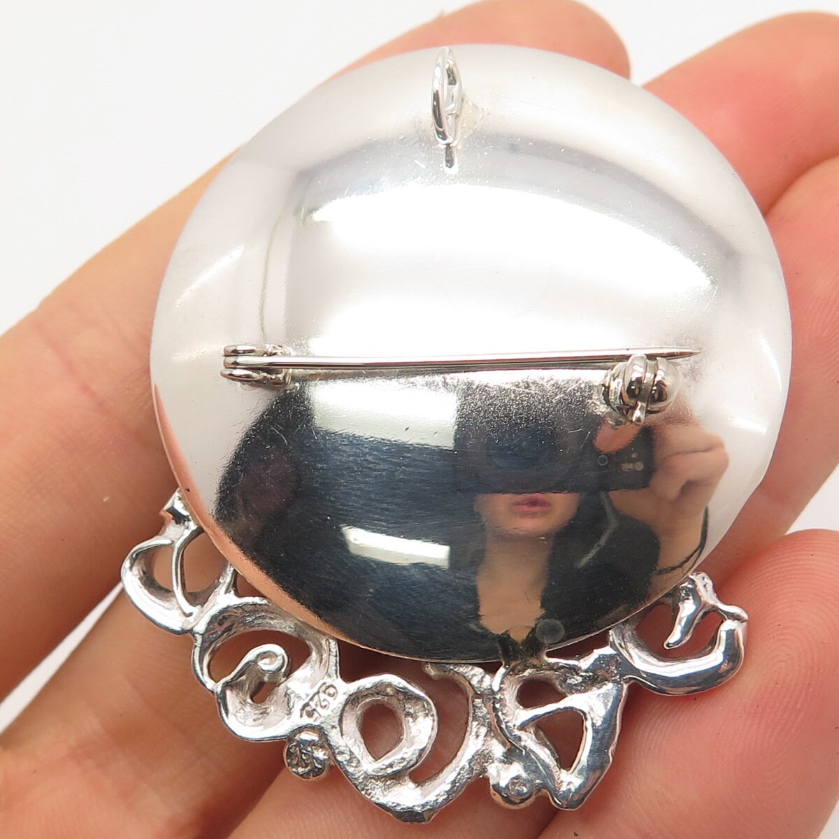 925 Sterling Silver Vintage Round Modernist Pin Brooch / Pendant