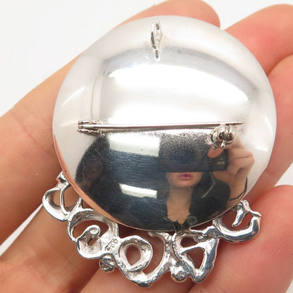 925 Sterling Silver Vintage Round Modernist Pin Brooch / Pendant