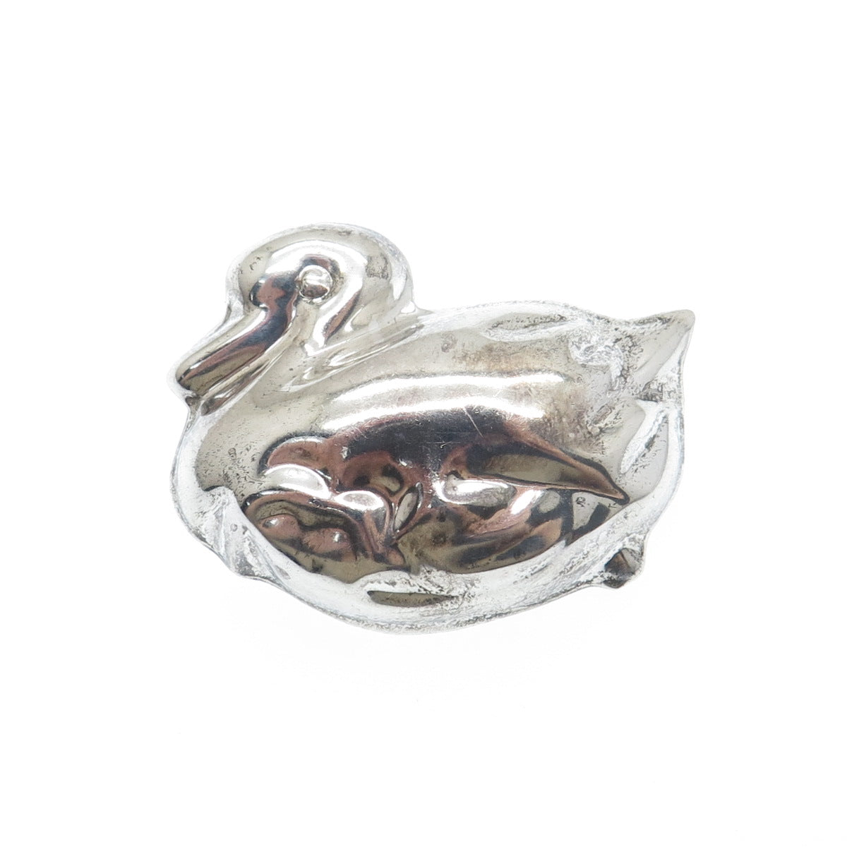 925 Sterling Silver Vintage Mexico Puffy Duck Pin Brooch / Pendant