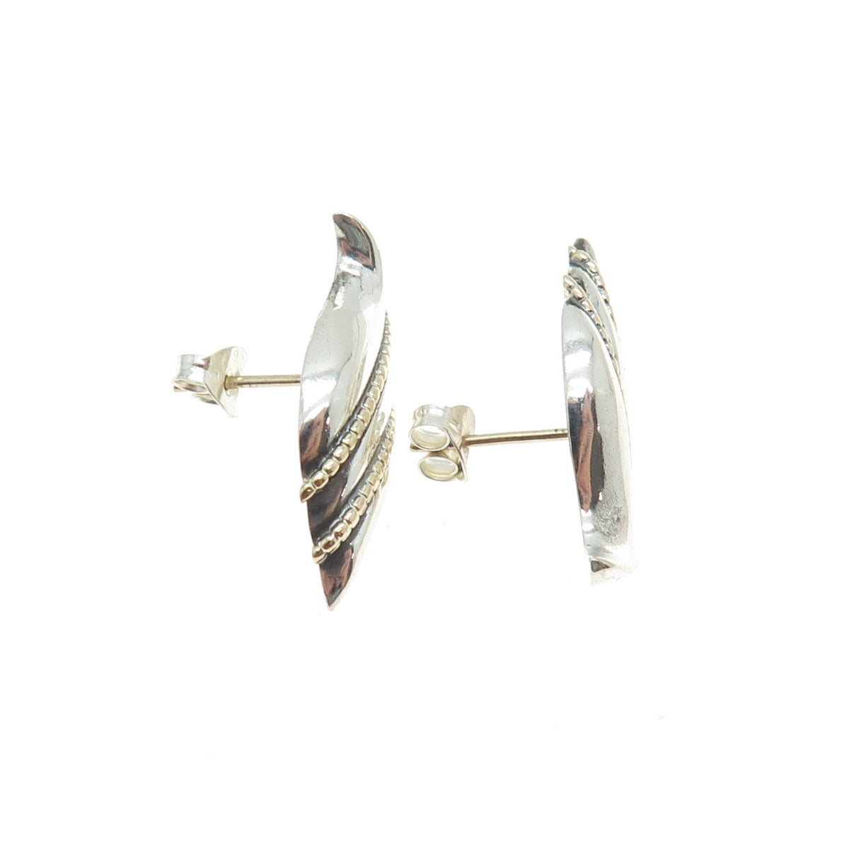 14K Yellow Gold & 925 Sterling Silver Vintage Modernist Wavy Earrings