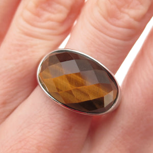 KN Kajal Naina 925 Sterling Silver Real Tiger Eye Modernist Ring Size 9.25