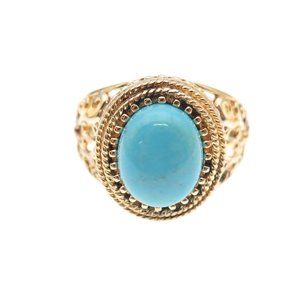 Ross Simons 925 Sterling Silver Gold Plated Real Turquoise Floral Ring Size 9