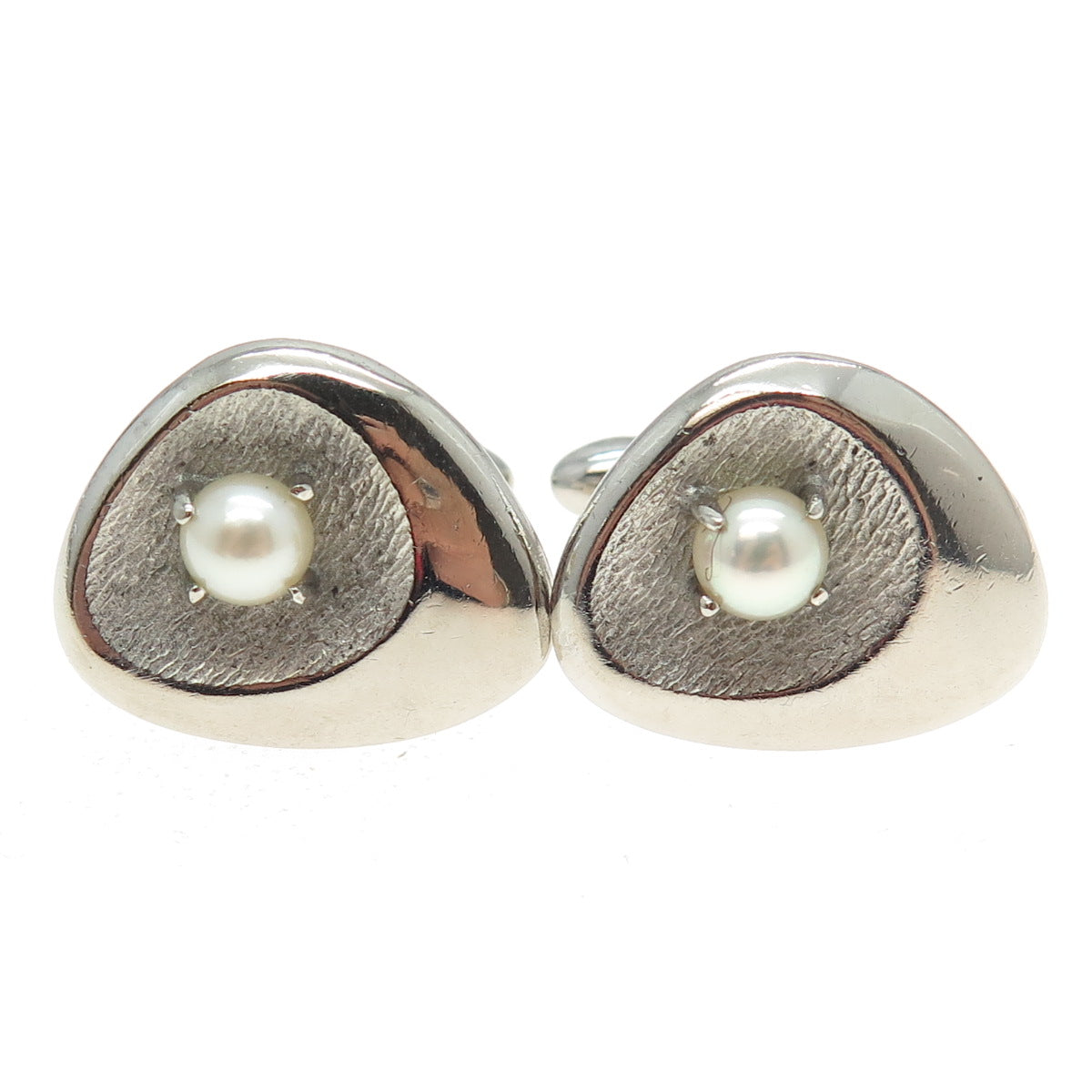 LAMODE 925 Sterling Silver Vintage Real Pearl Modernist Cufflinks