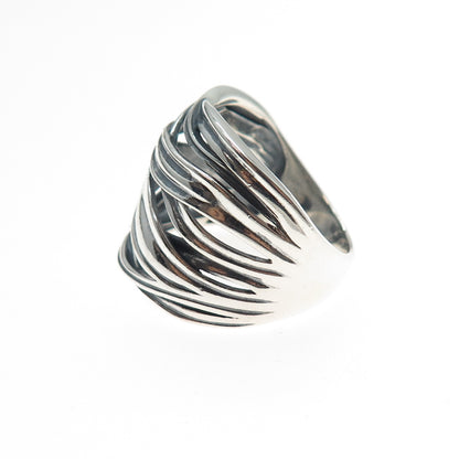 925 Sterling Silver Vintage Modernist Crisscross Oxidized Ring Size 10